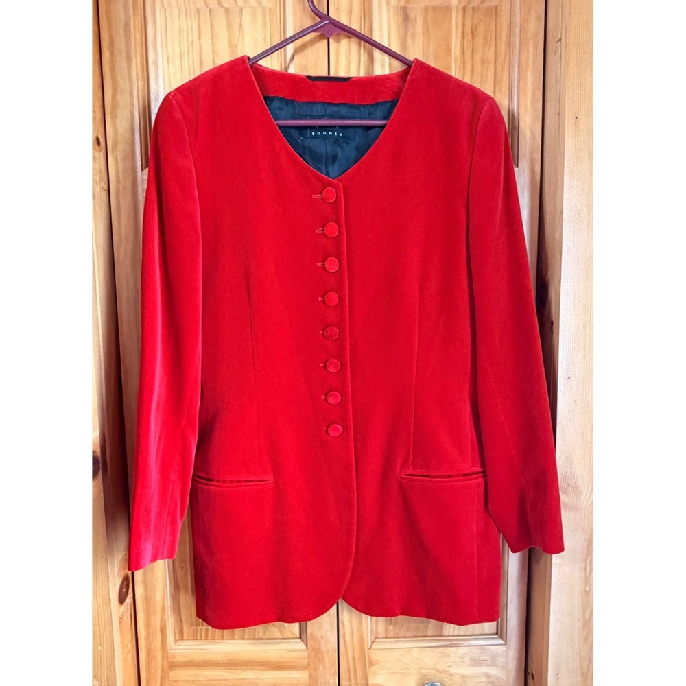 Bogner Vintage Red Cotton Velvet Blazer Jacket Made in Germany US 12